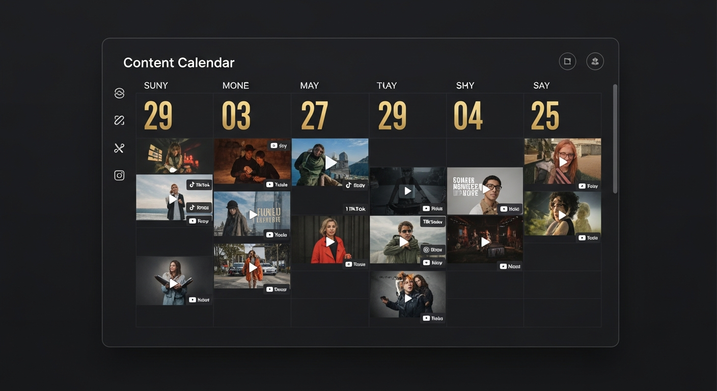 Sample weekly social media content calendar showing themed posting schedule across platforms