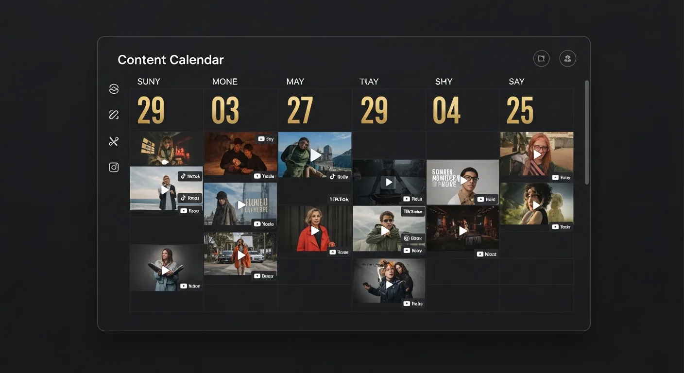 Sample weekly social media content calendar showing themed posting schedule across platforms